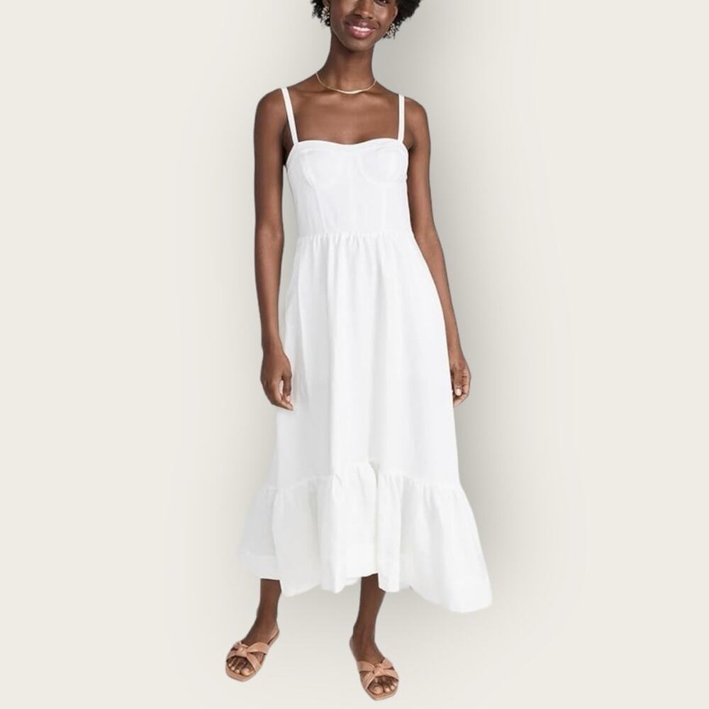 Nwt | Jonathan Simkai | Kitzia Linen Bustier Midi Dress | White | Large